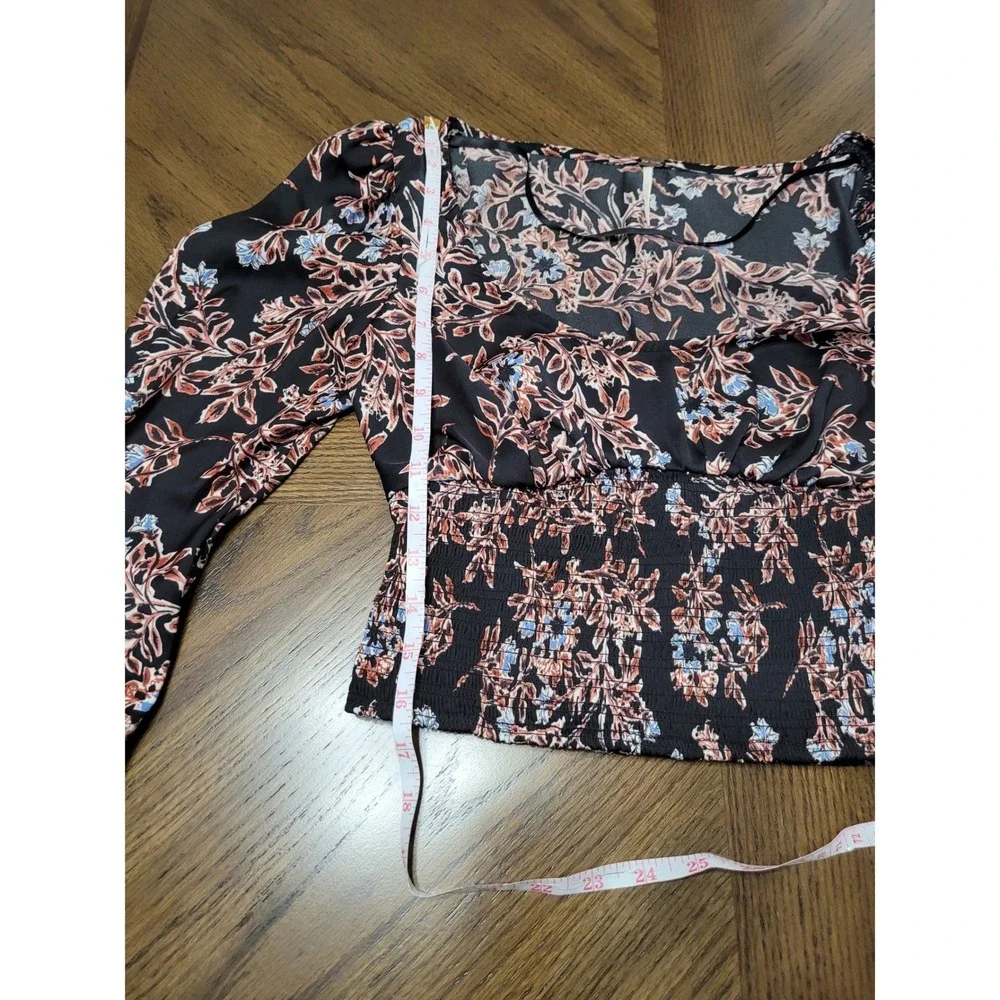 Free People Santiago Black Floral Cropped Blouse Womens S